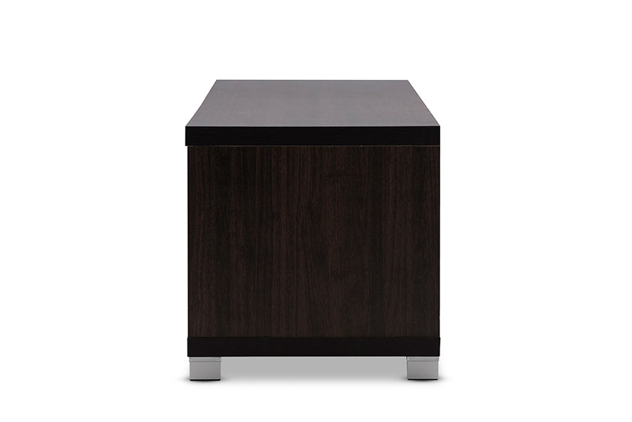Beasley 70-Inch Dark Brown TV Cabinet with 2 Sliding Doors and Drawer