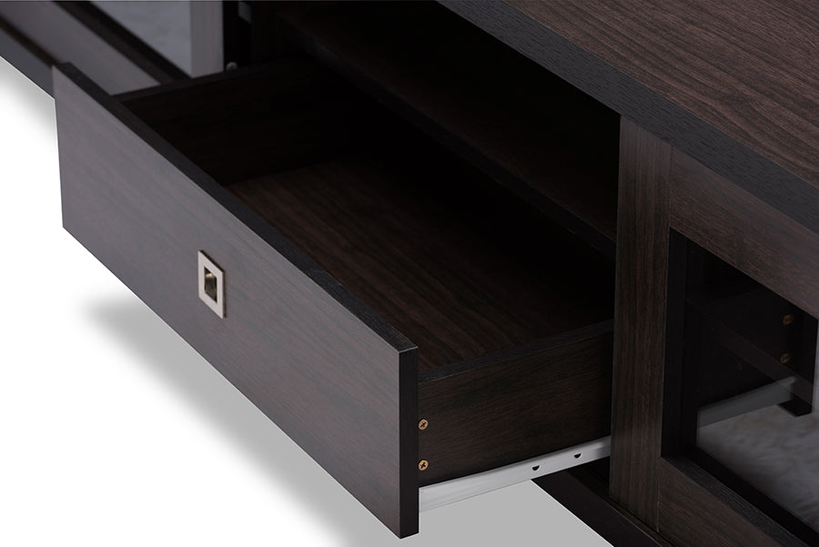 Beasley 70-Inch Dark Brown TV Cabinet with 2 Sliding Doors and Drawer