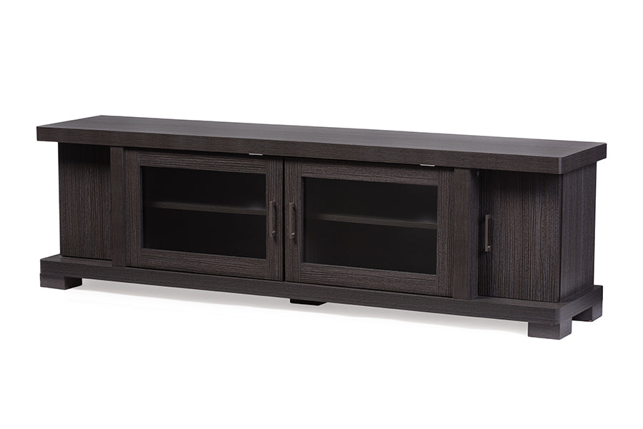 Viveka 70-Inch Greyish Dark Brown Wood TV Cabinet with 2 Glass Doors and 2 Doors