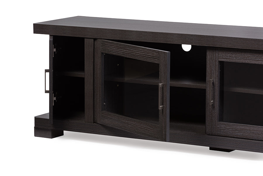 Viveka 70-Inch Greyish Dark Brown Wood TV Cabinet with 2 Glass Doors and 2 Doors