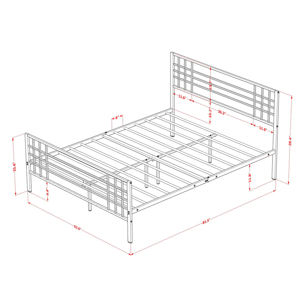 Tyler Queen Platform Bed with 9 Metal Legs - Magnificent Bed in Powder Coating Black Color