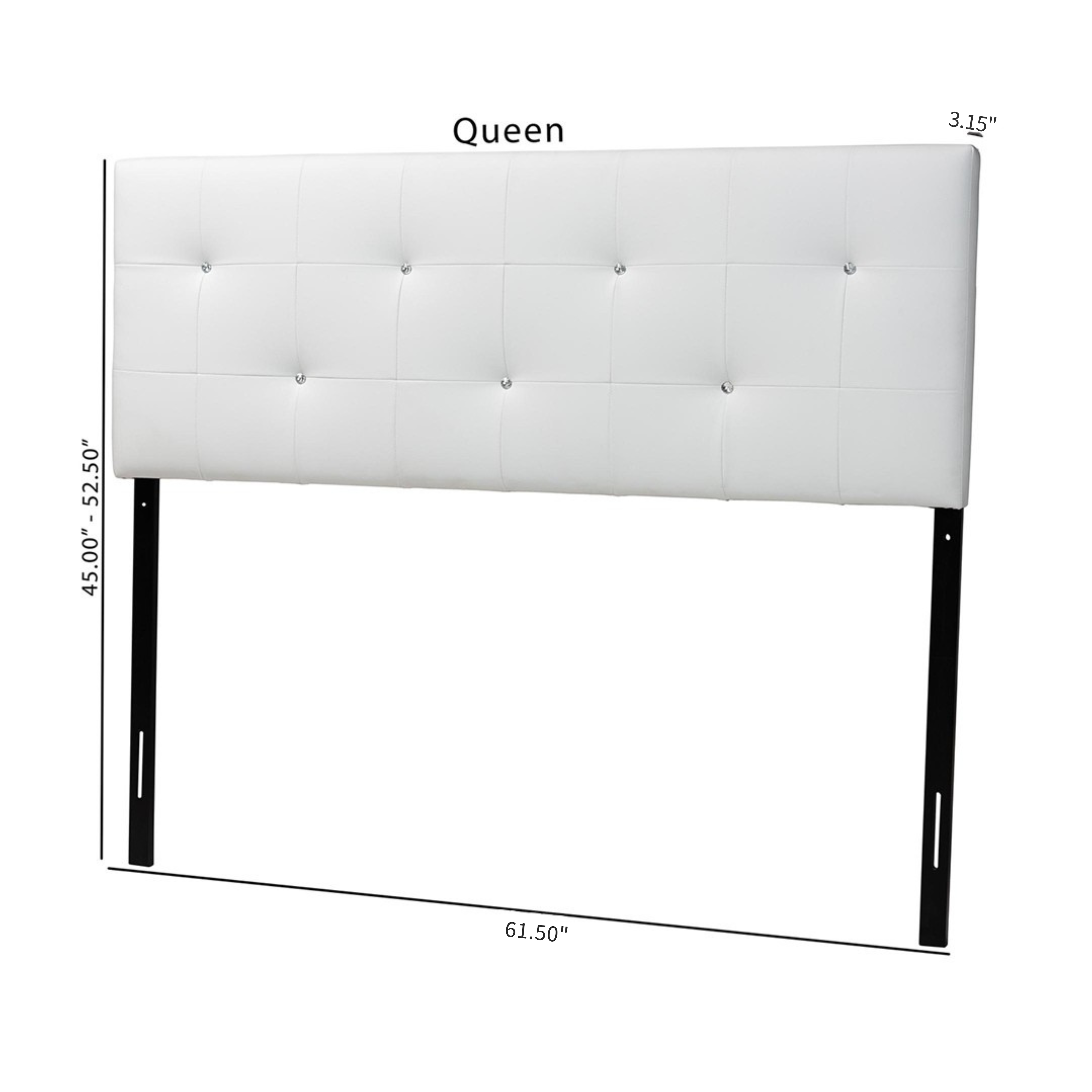 Dalini Modern and Contemporary Queen White Faux Leather Headboard with Faux Crystal Buttons