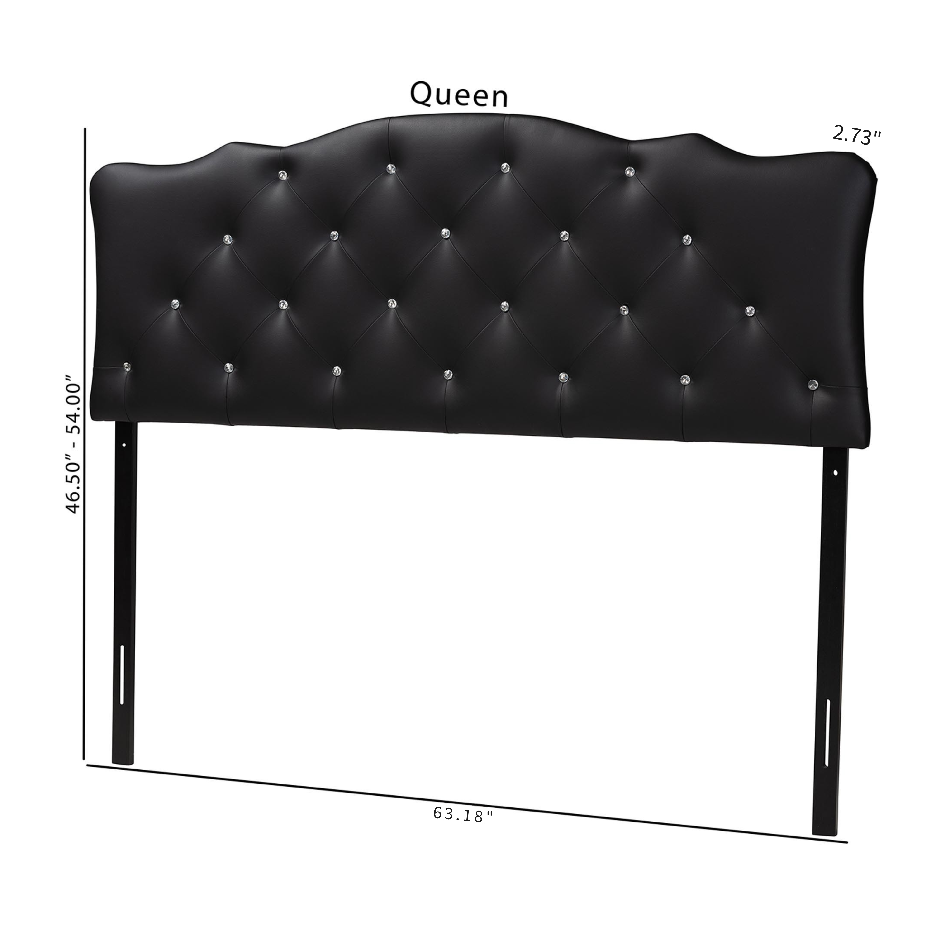 Rita Modern and Contemporary Queen Size Black Faux Leather Upholstered Button-tufted Scalloped Headboard