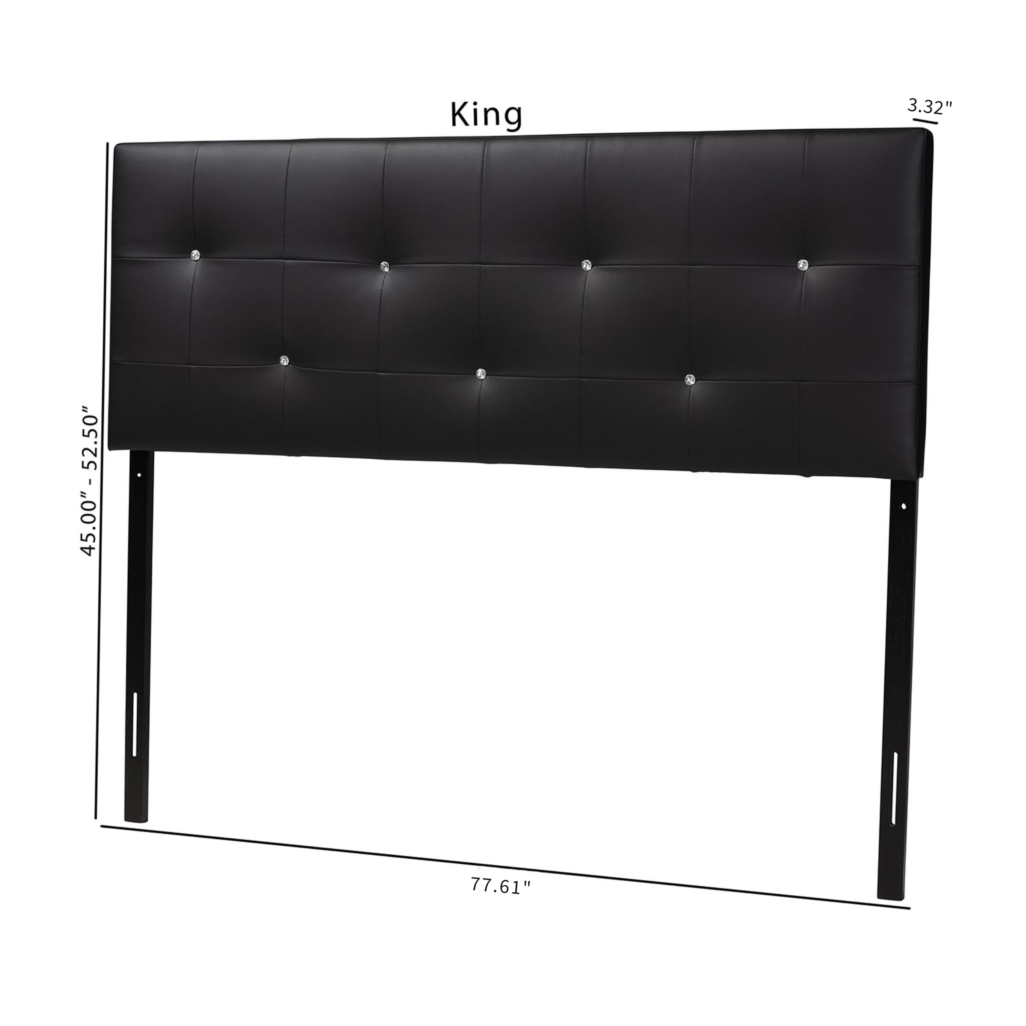 Dalini Modern and Contemporary King Black Faux Leather Headboard with Faux Crystal Buttons