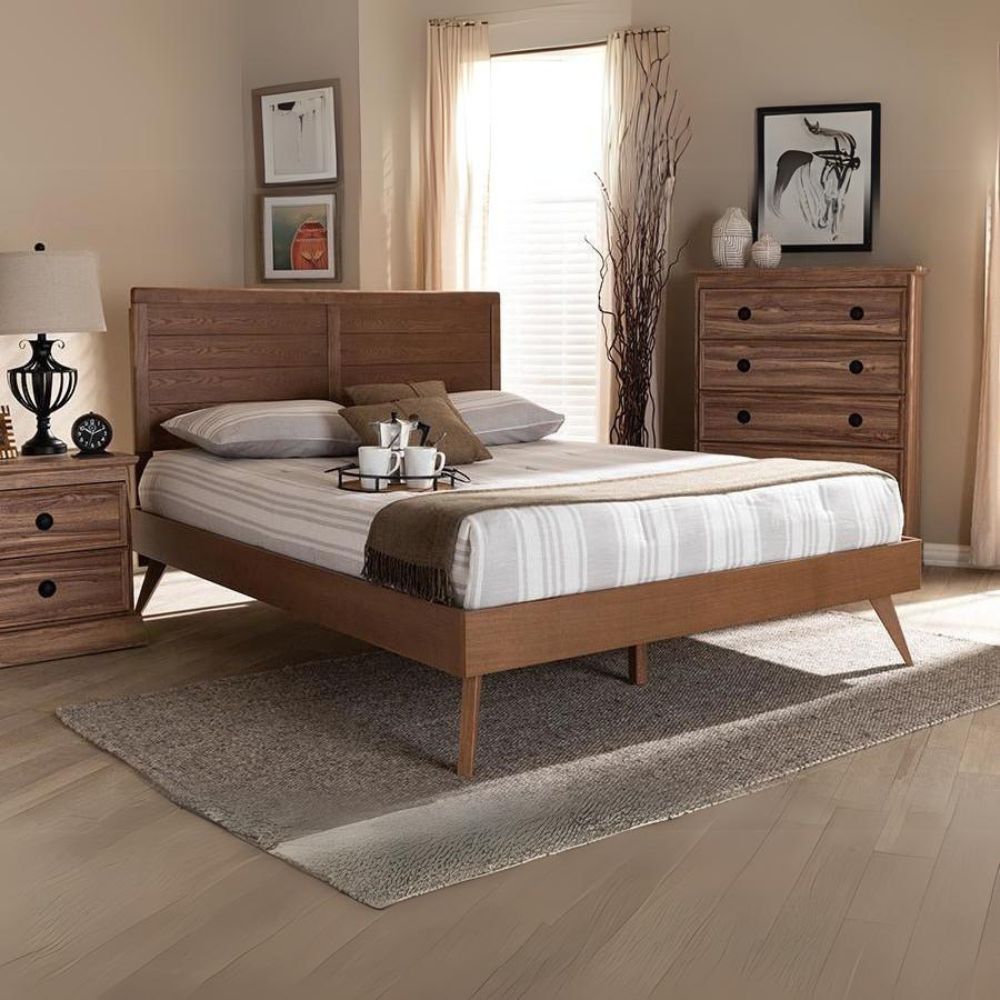 Artemis Walnut Brown Finished Wood Queen Size Platform Bed