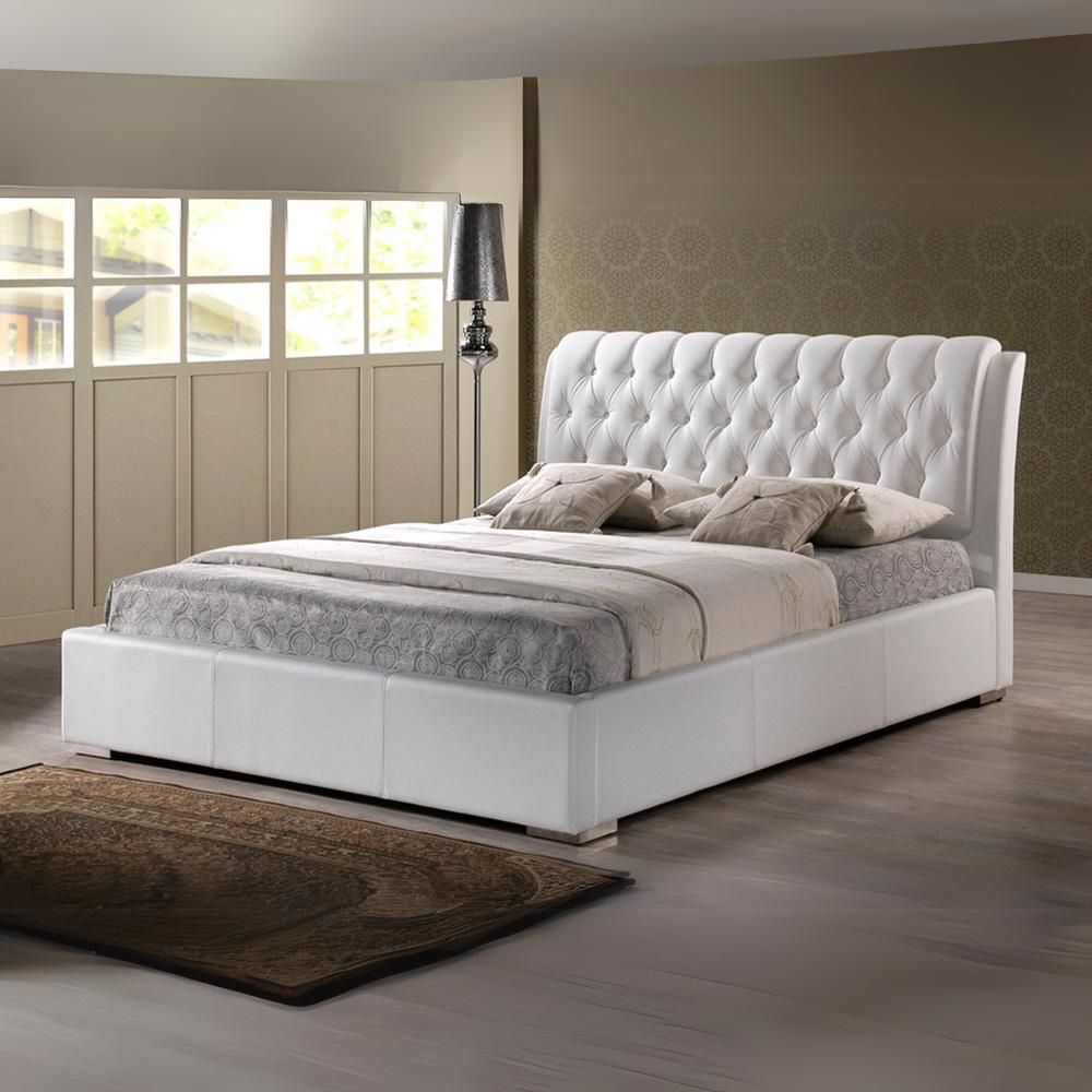 Bianca White Modern Bed With Tufted Headboard - Full Size