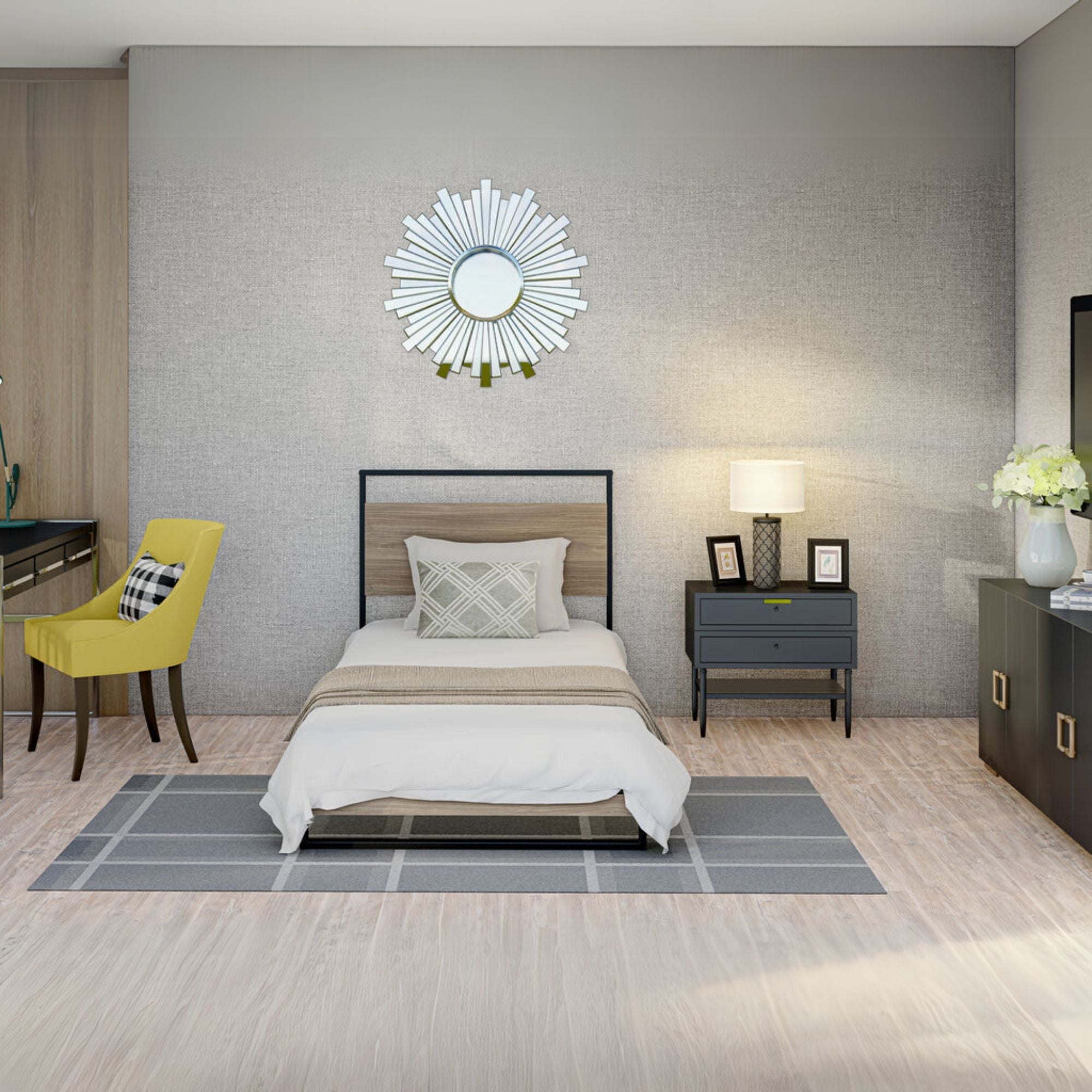 Selden Wilson Twin Metal Platform Bed Black  Vintage Design with Headboard & Under-Bed Storage