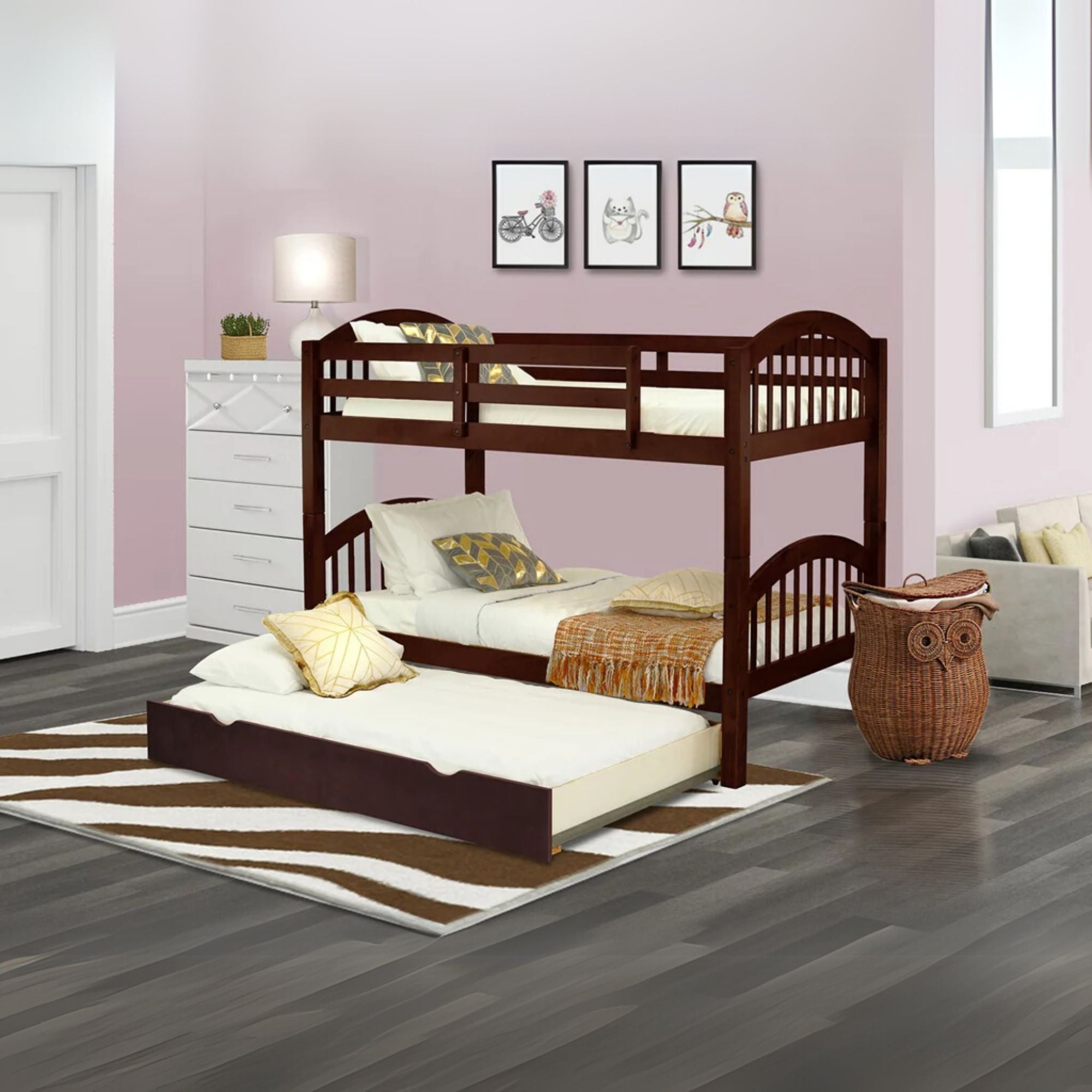 Yovrin Verona Twin Bunk Bed Java Brown Solid Wood Kids Bed  Space-Saving with Trundle Storage