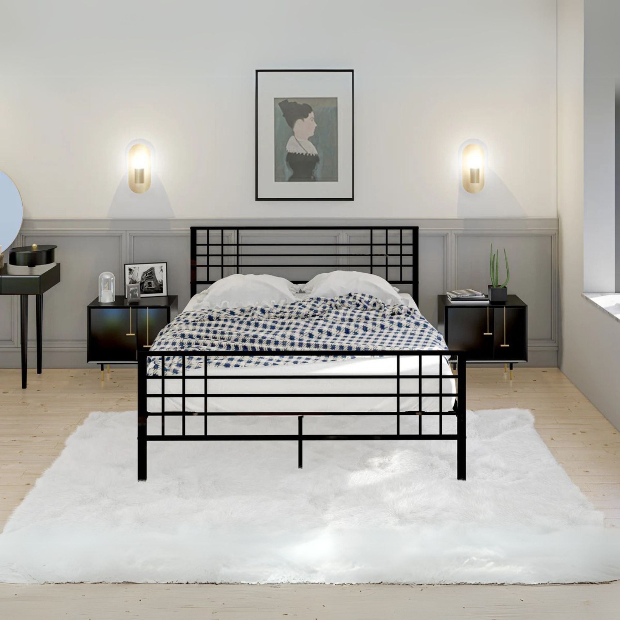 Quinten Tyler Collection Queen Black Powder Coated Platform Bed  Metal Frame with Storage Space
