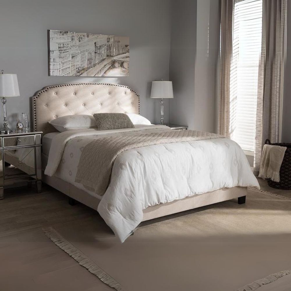 Lexi Light Beige Fabric Upholstered Full Size Bed