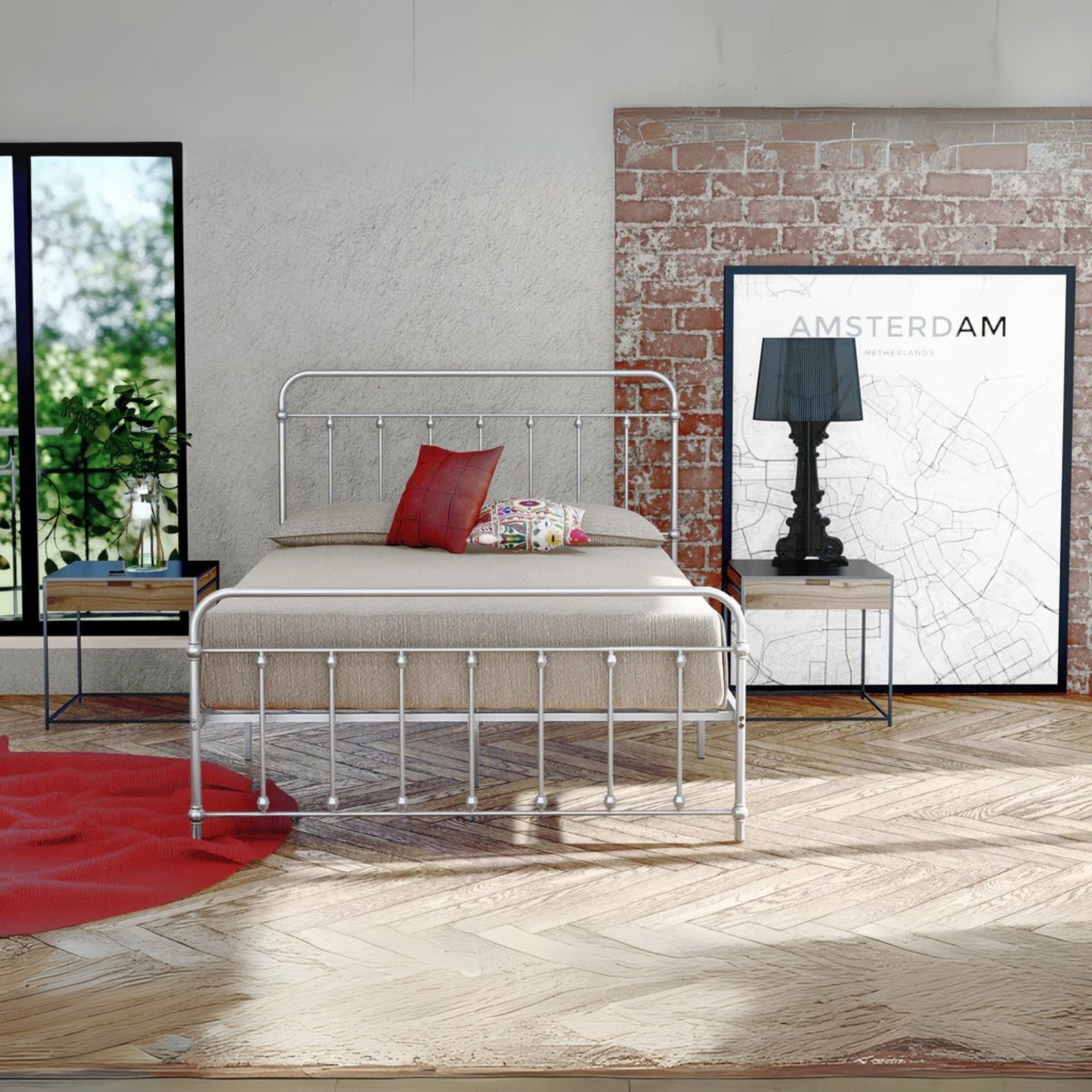 Garland Full Bed Frame with 6 Metal Legs - Magnificent Bed Frame in Powder Coating Silver Color