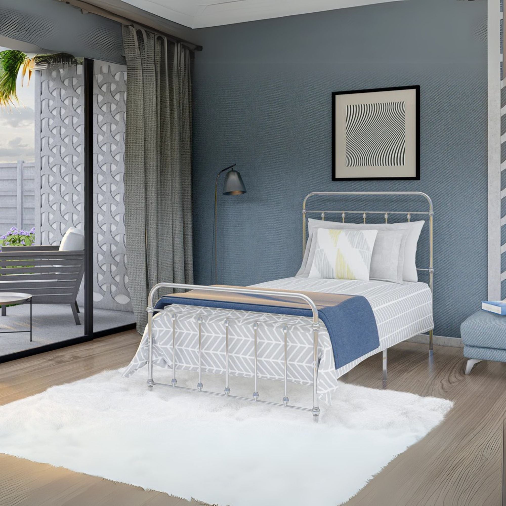 Asus Garland Twin Silver Metal Bed Frame Powder-Coated with 6 Legs