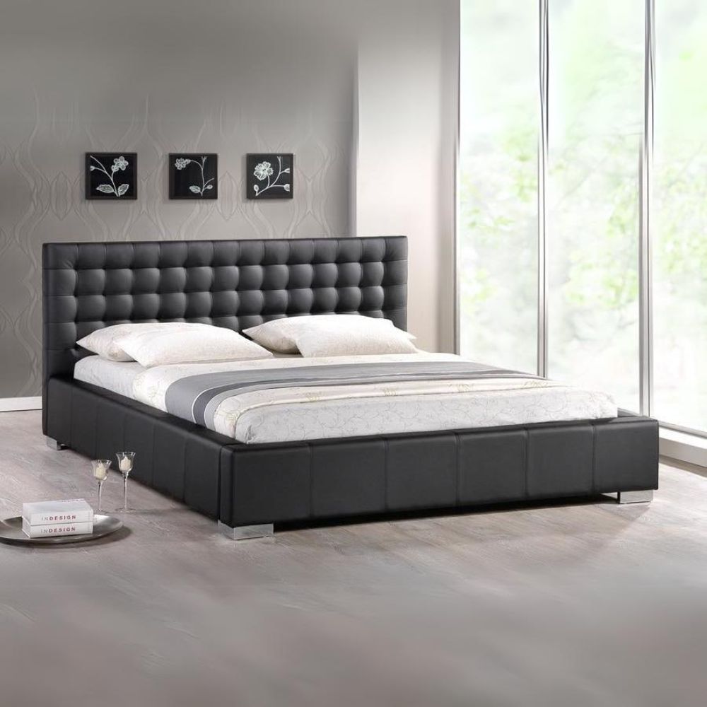 Madison Black Modern Bed With Upholstered Headboard - Queen Size