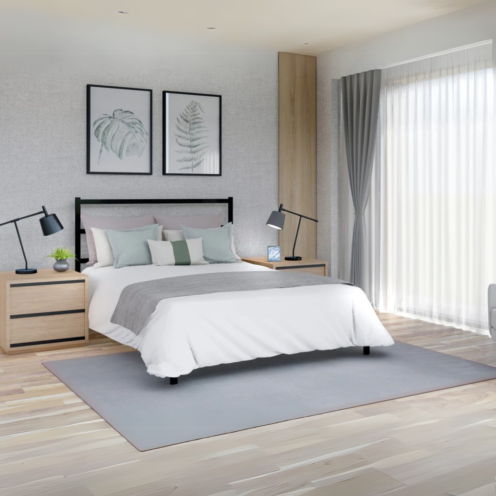 Glover Fulton Queen Black Metal Platform Bed  Minimalist Design with 5 Sturdy Legs