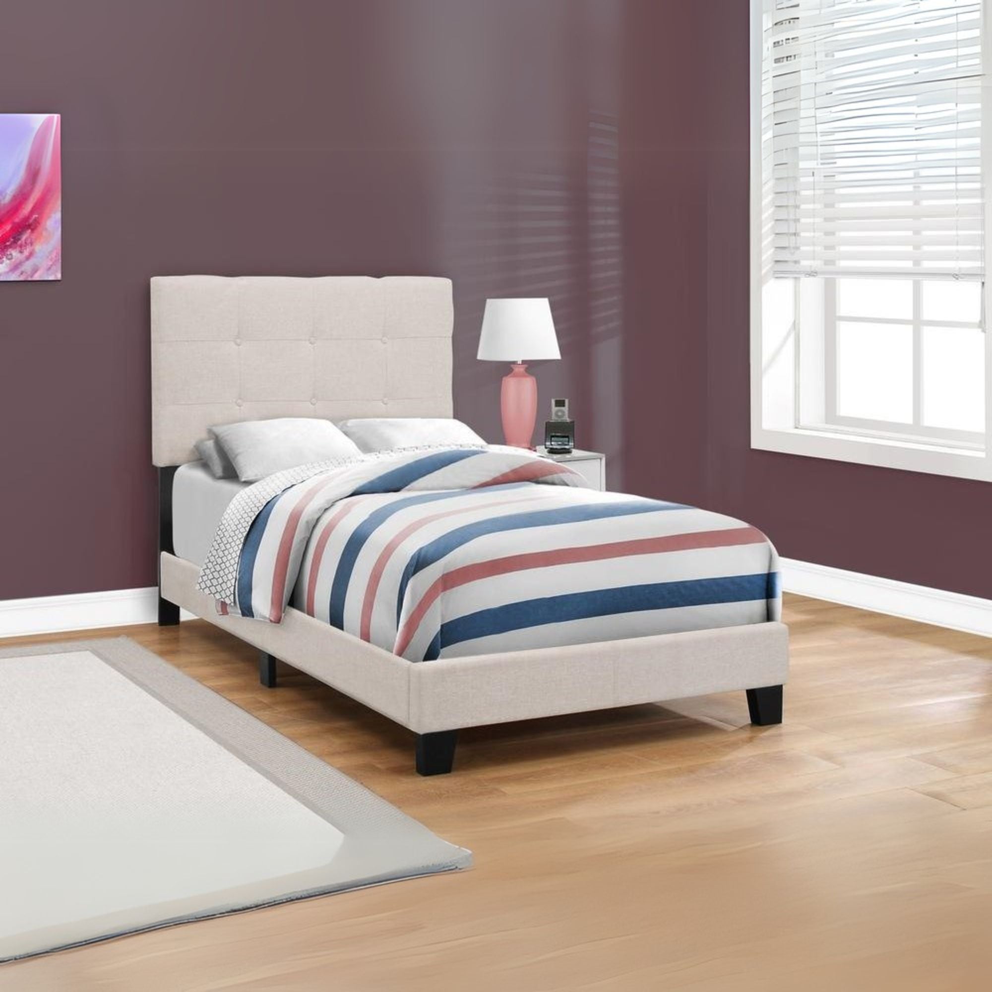 Attainment NovaLite Twin Beige Upholstered Bed Frame – Youth Bedroom Essential