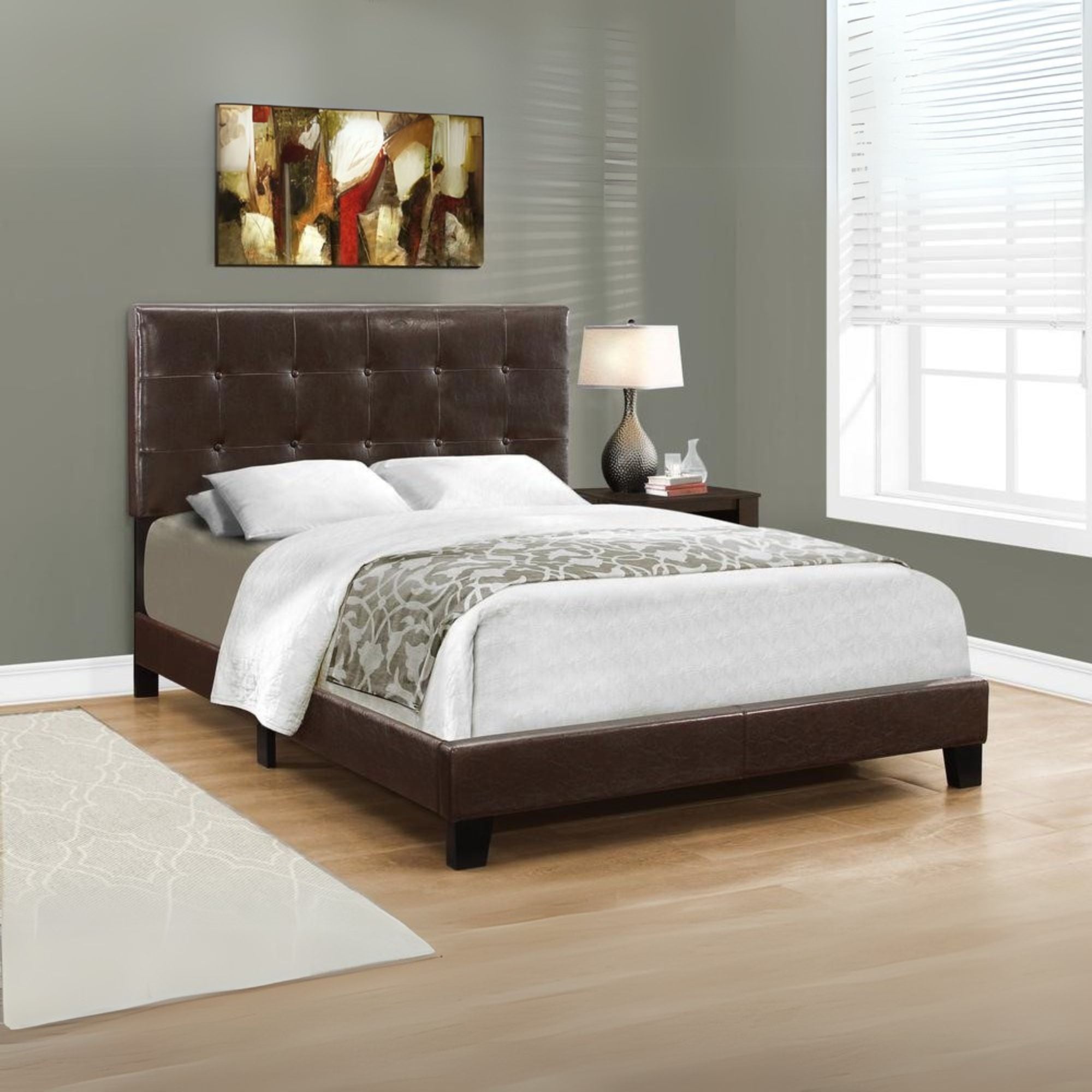 Bed, Full Size, Bedroom, Upholstered, Brown Leather Look, Transitional