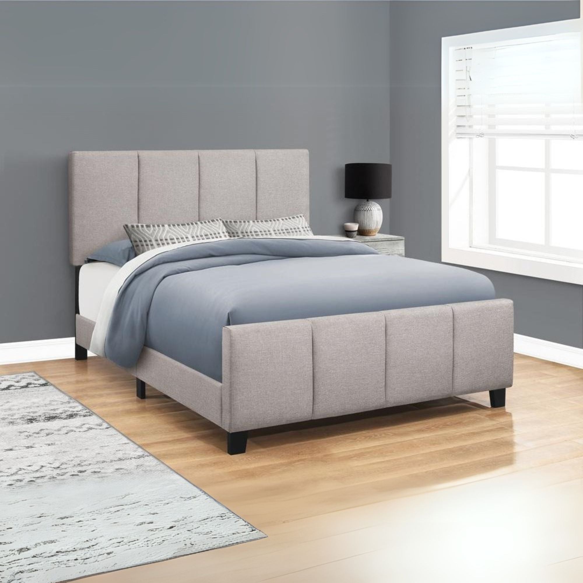 Bed, Queen Size, Bedroom, Upholstered, Grey Linen Look, Transitional