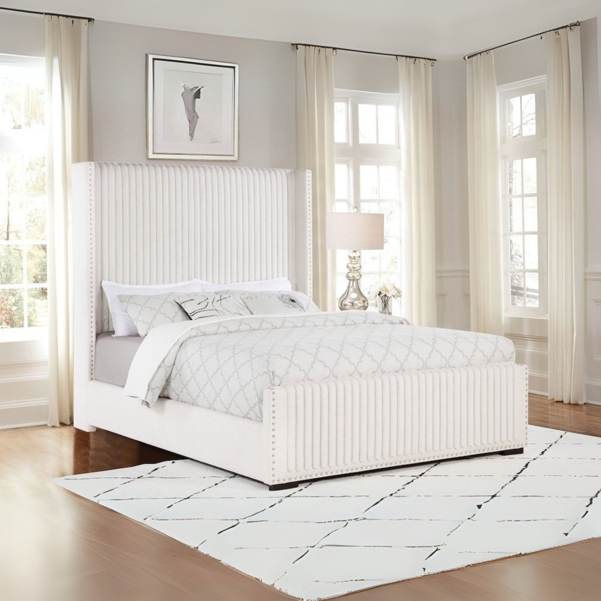 Niks Natasha Collection Queen Cream Fabric Wingback Bed – Modern  Upholstered Headboard