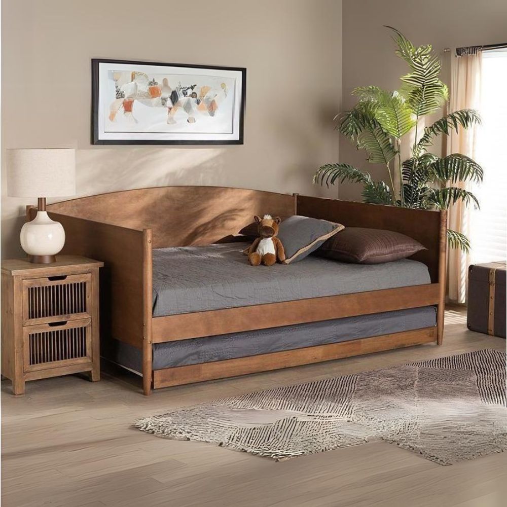 Veles Mid-Century Modern Ash Walnut Finished Wood Full Size Daybed