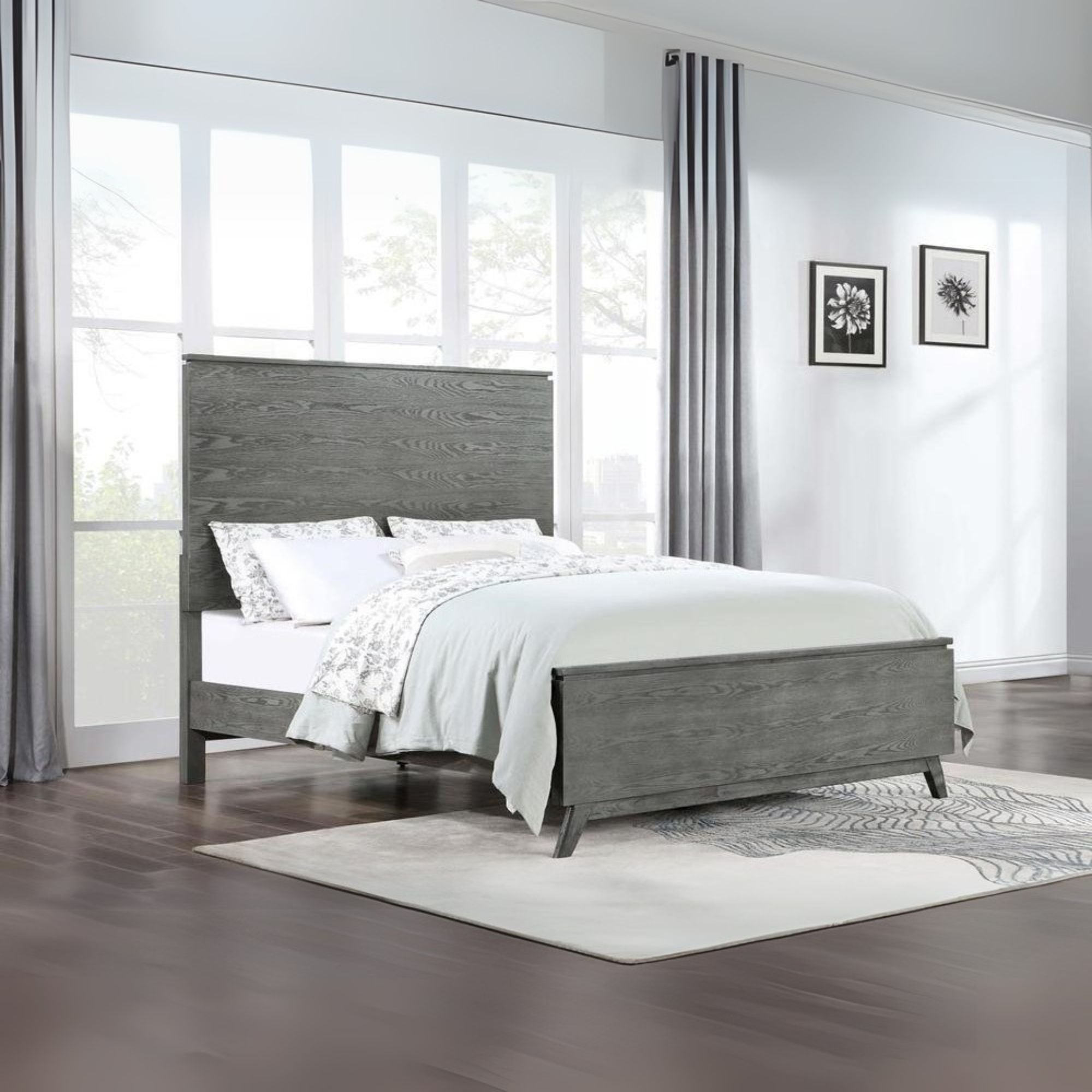 Nathan High Headboard California King Panel Bed Grey