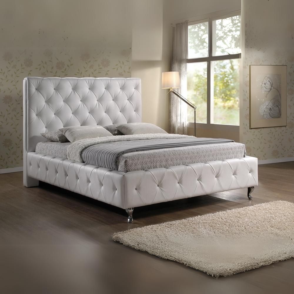 Stella Crystal Modern Design Tufted White King Size Bed