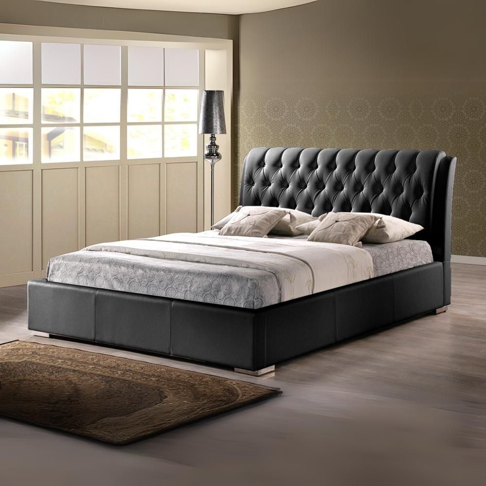 Bianca Black Modern Bed With Tufted Headboard - Queen Size