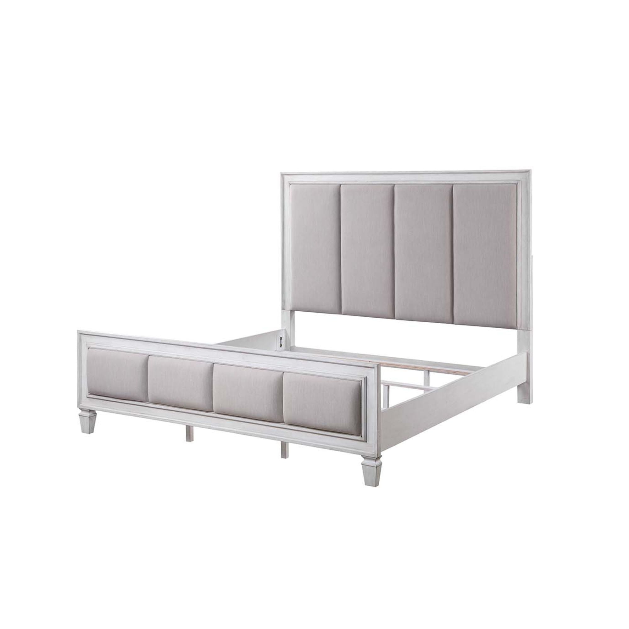 Katia CK Bed, Light Gray Linen, Rustic Gray & Weathered White Finish