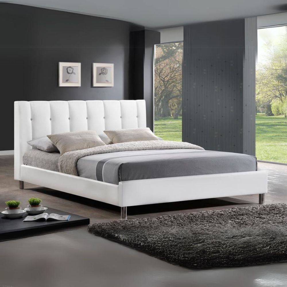 Vino White Modern Full Size Bed With Upholstered Headboard