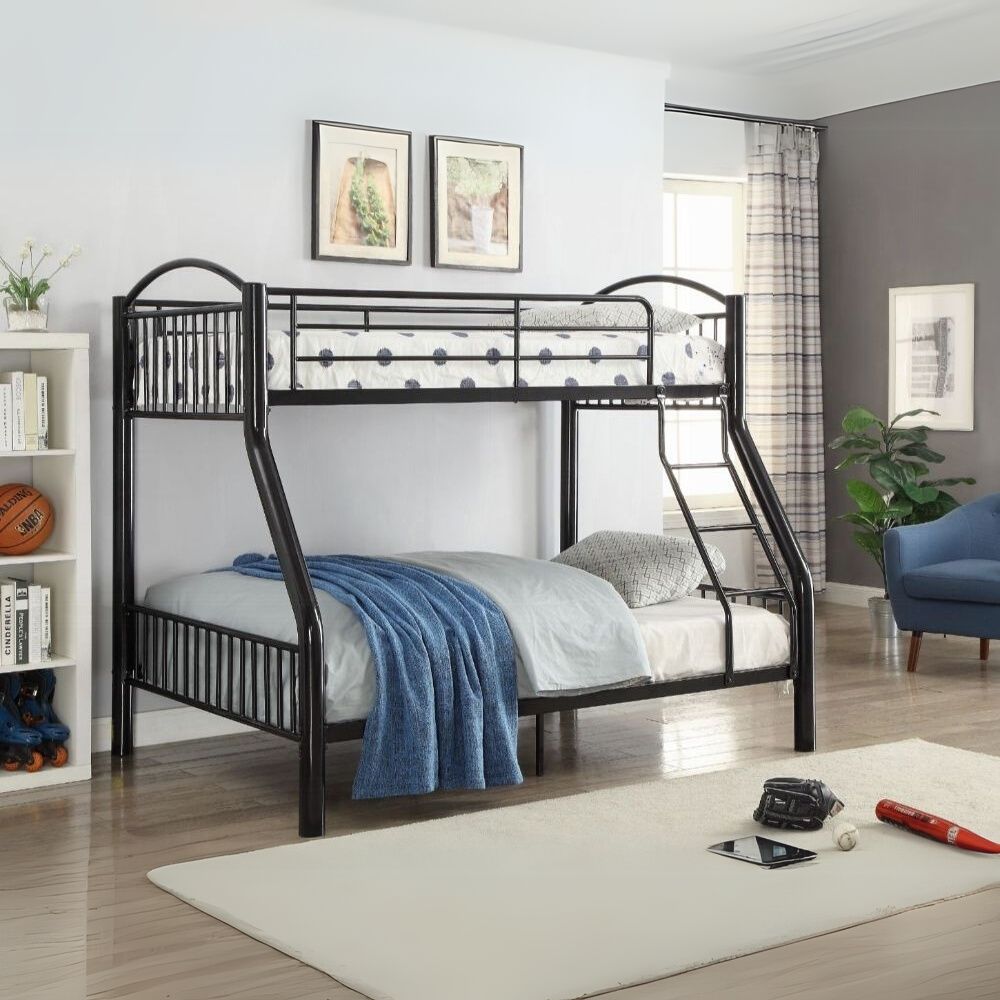 Aishu Cayelynn Metal Bunk Bed Twin/Full Black  Minimalist Teen Bed with Ladder & Safety Rails
