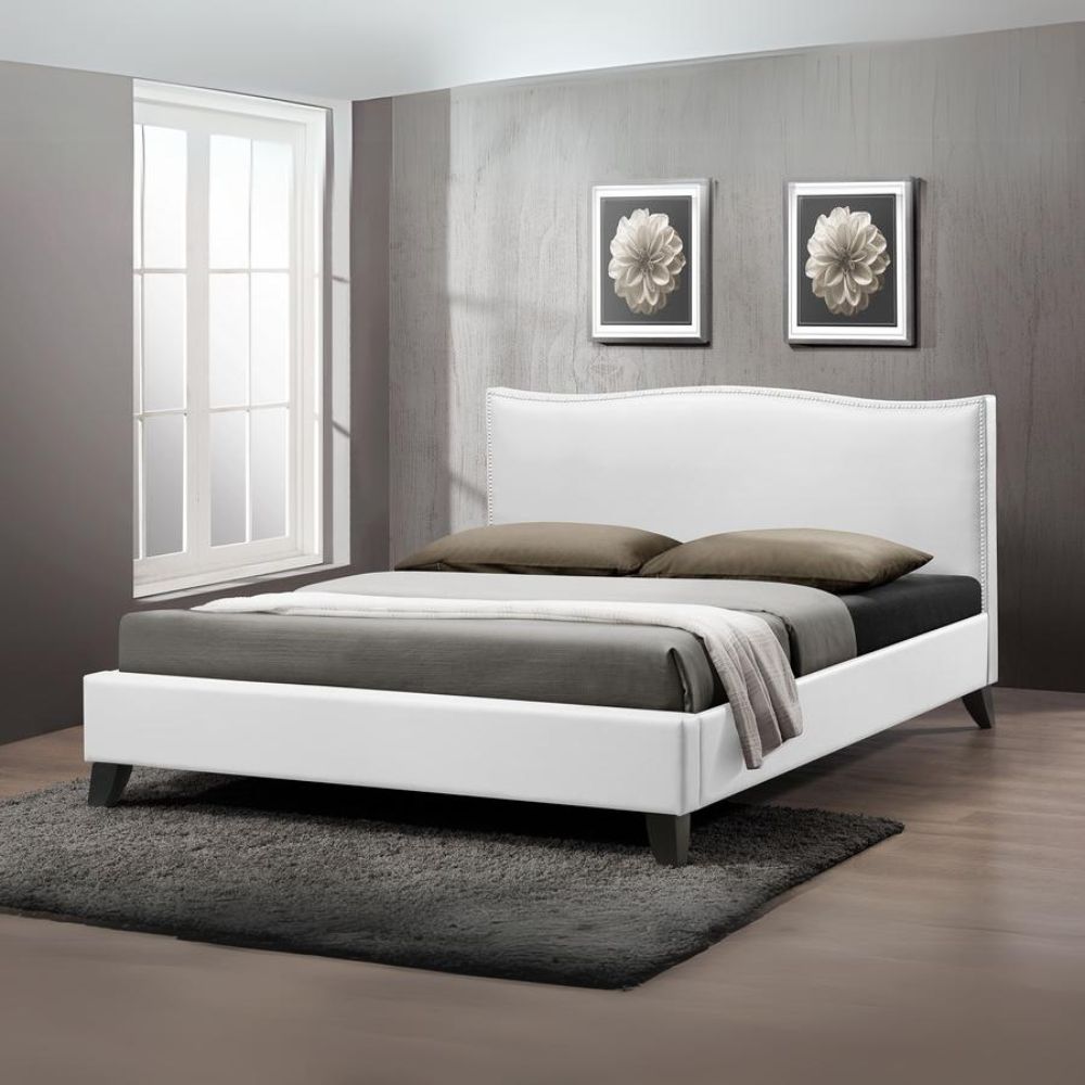 Battersby White Modern Bed With Upholstered Headboard - Queen Size