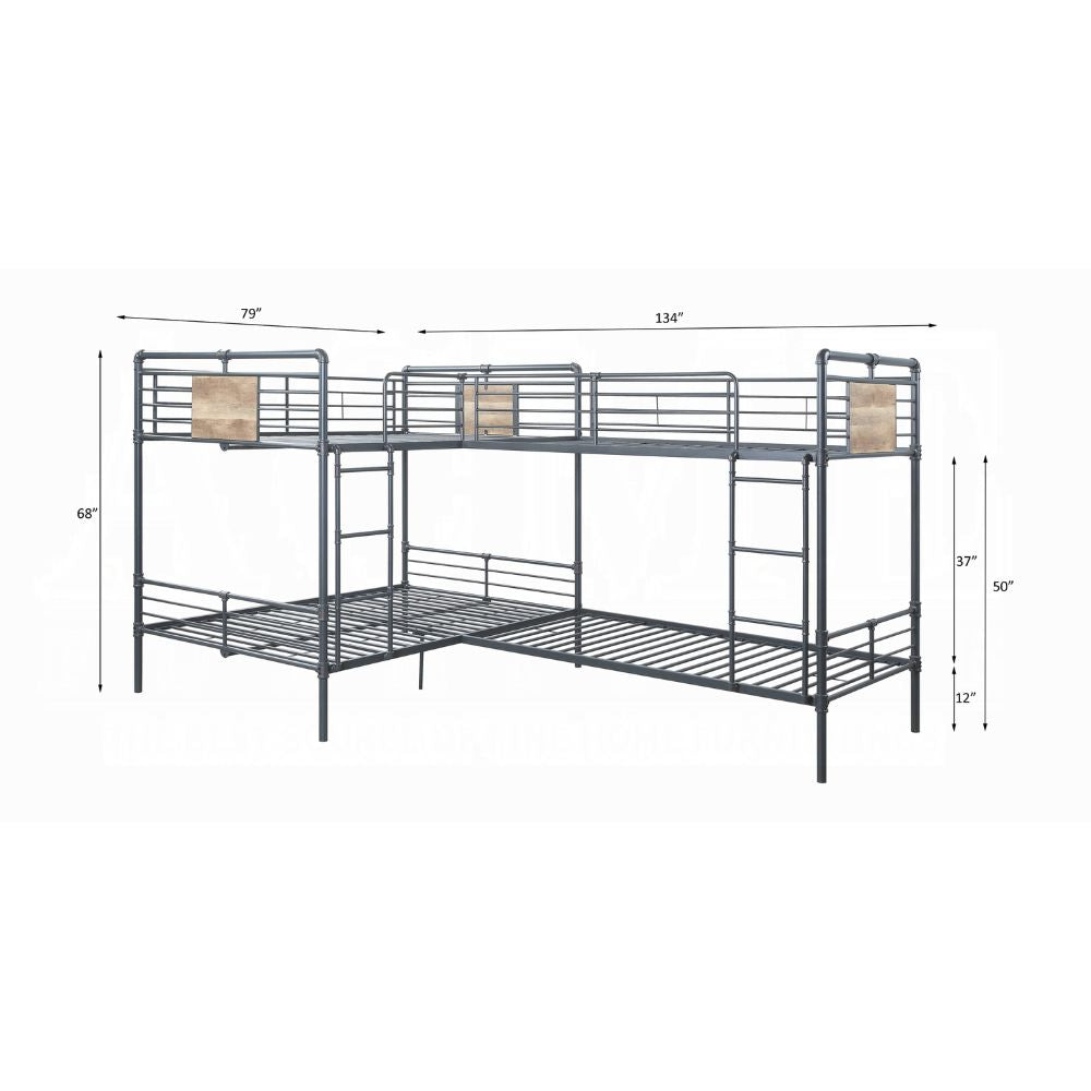 Cordelia L Shape Bunk Bed (T/T/F/F), Sandy Black, Dark Bronze Hand-Brushed Finish