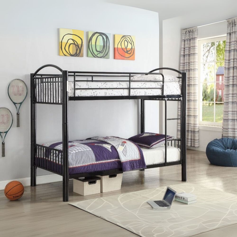 Arashi Cayelynn Twin Size Metal Bunk Bed in Black  Contemporary Teen Loft Style