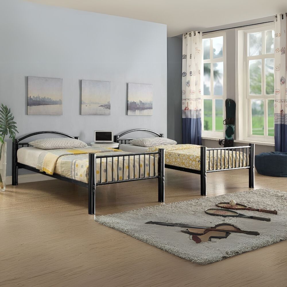 Arashi Cayelynn Twin Size Metal Bunk Bed in Black  Contemporary Teen Loft Style