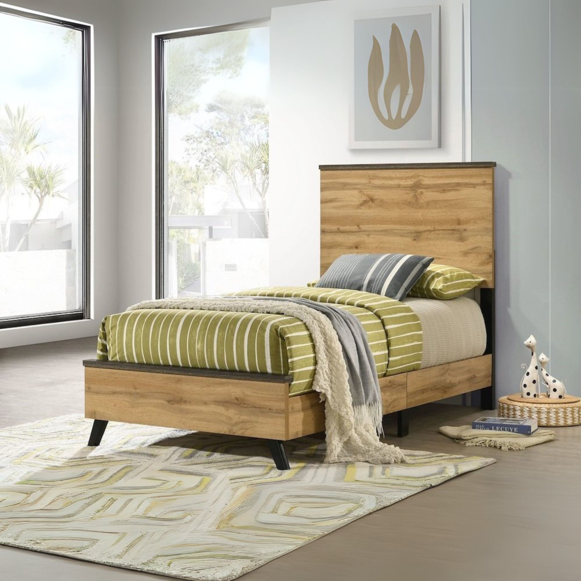 Cinzia Kaywood Twin Natural Pine Wood Panel Bed – Modern Minimalist Design with Easy Maintenance