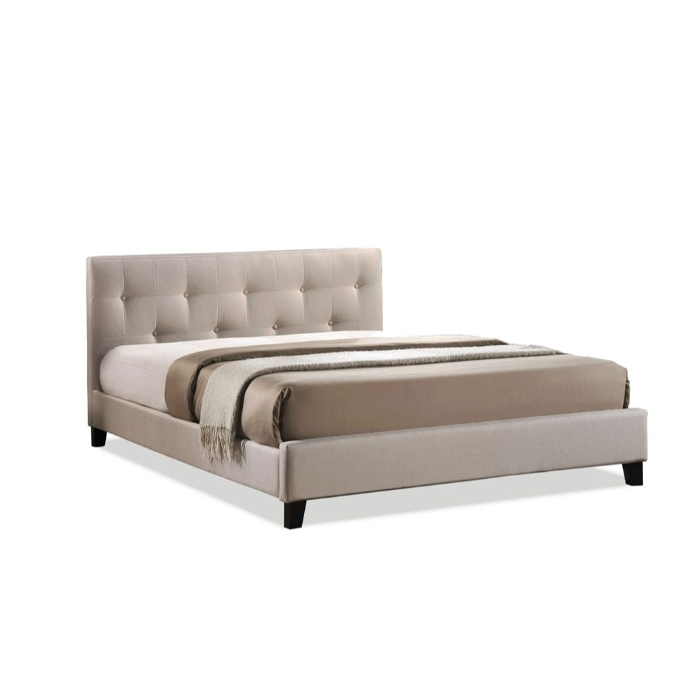 Annette Grey Linen Modern Bed With Upholstered Headboard - Full Size