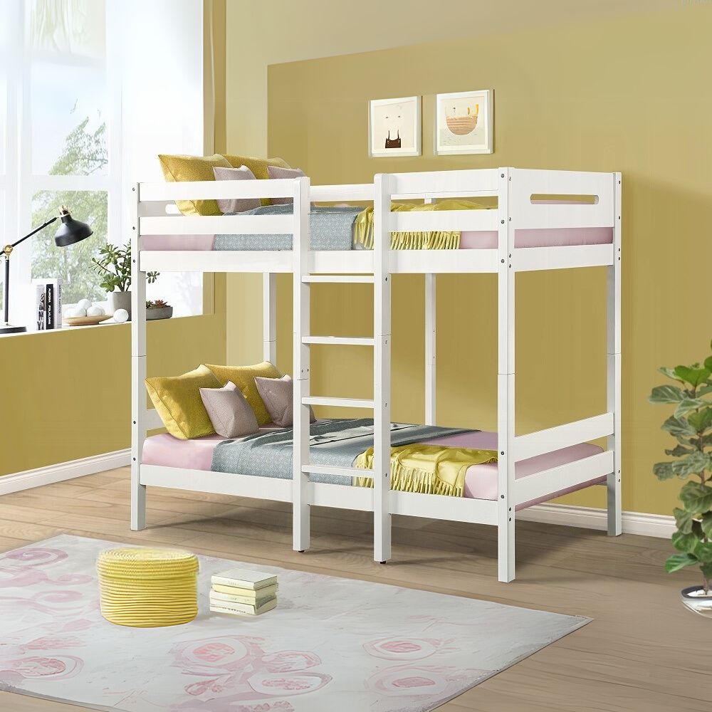 Reno Esin Twin over Twin White Wooden Bunk Bed Contemporary Space-Saving Design