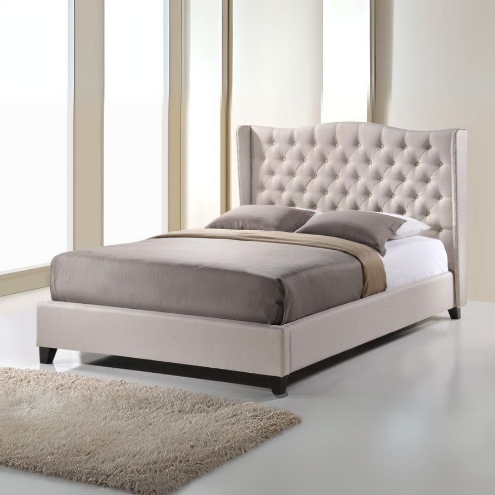 Norwich Light Beige Linen Modern Platform Bed – King Size