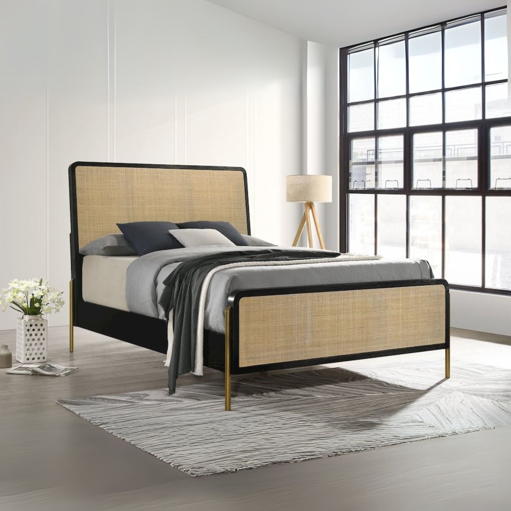 Arini Rattan Eastern King Panel Bed Black and Natural