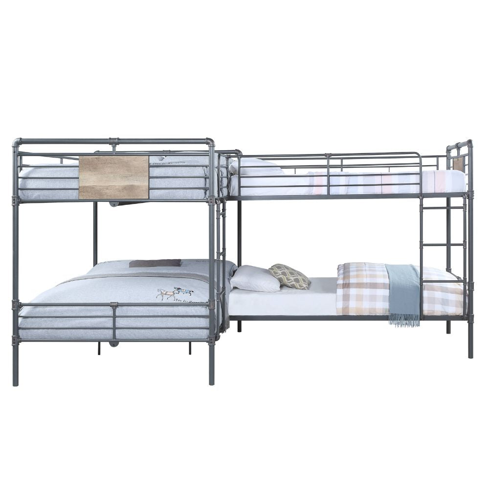 Cordelia L Shape Bunk Bed (T/T/F/F), Sandy Black, Dark Bronze Hand-Brushed Finish