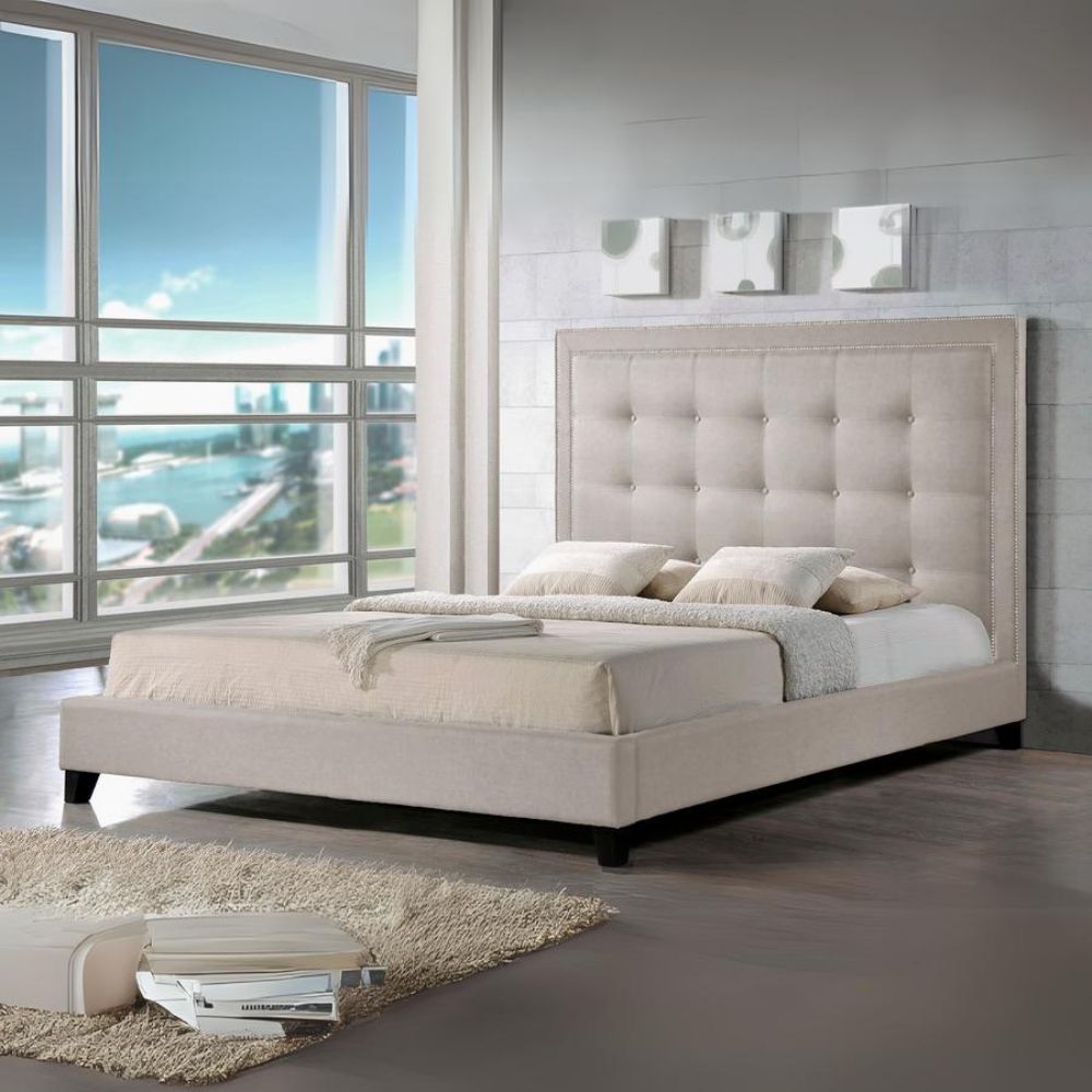 Hirst Light Beige Platform Bed- King Size