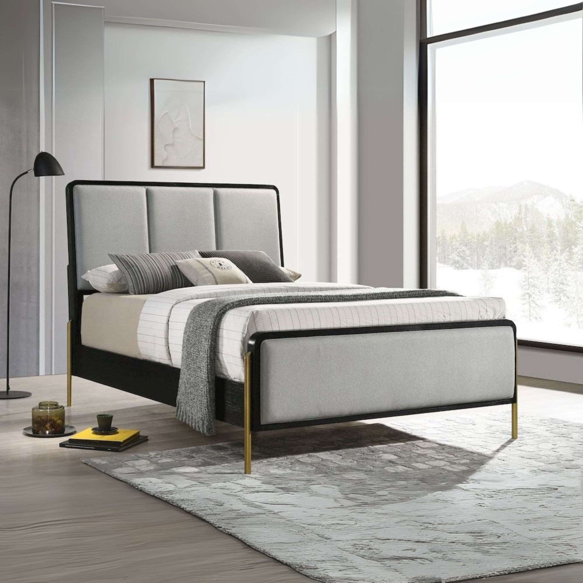 Arini Upholstered Eastern King Panel Bed Black and Grey