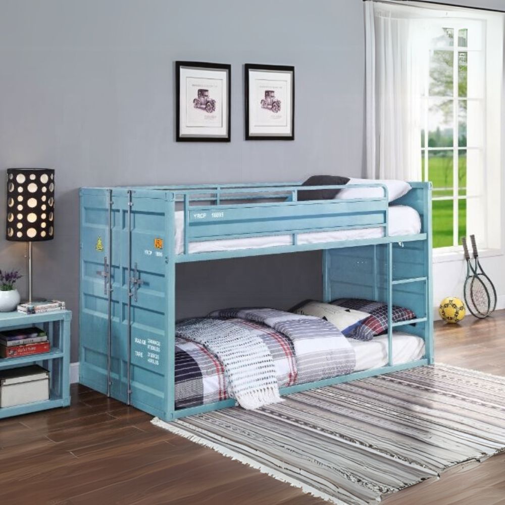 Twin over Twin Gunmetal Metal Bunk Bed  Industrial Style with Ladder