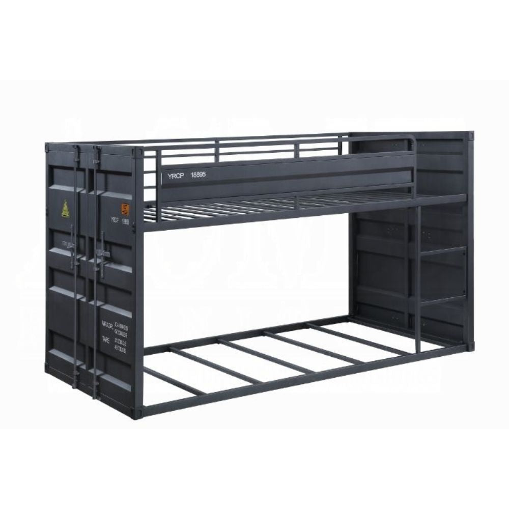 Twin over Twin Gunmetal Metal Bunk Bed  Industrial Style with Ladder