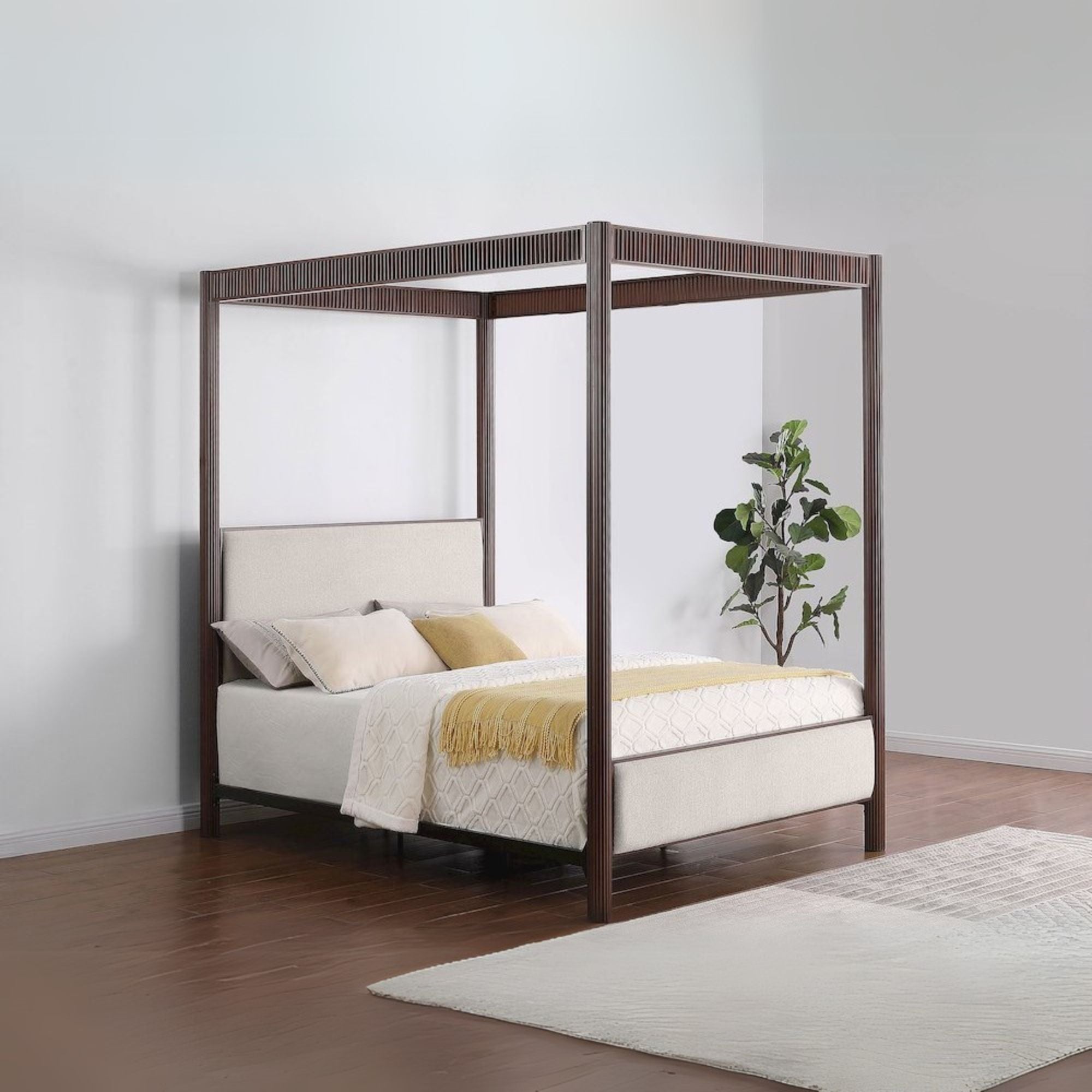 Layan Zimmerlee Eastern King Metal Canopy Bed in Rust Brown – Minimalist Industrial Frame