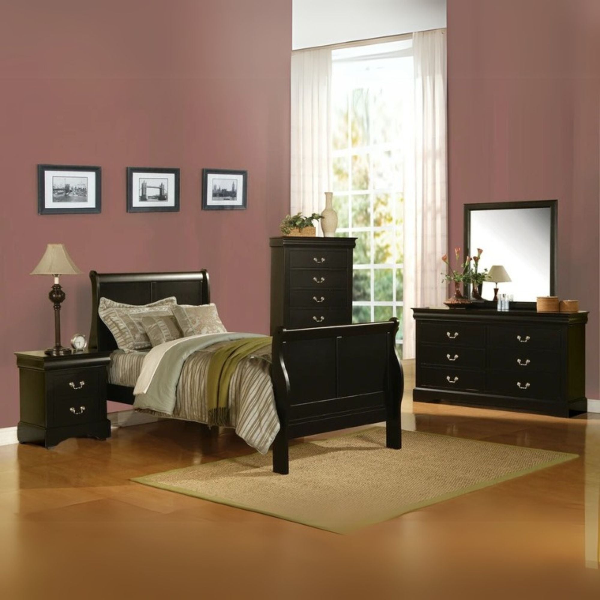 Andrew Louis Philippe III Full Cherry Wood Bed – Traditional Sleigh Design