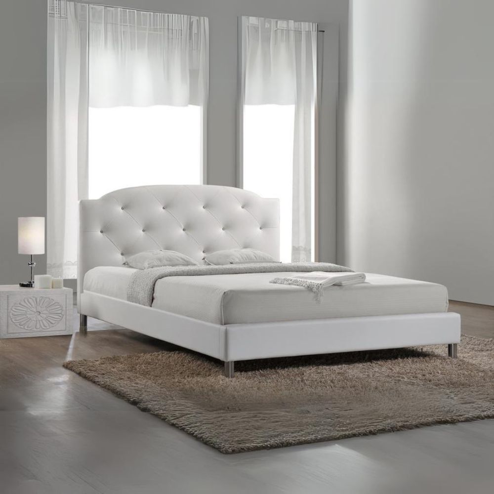 Canterbury White Leather Contemporary Queen-Size Bed