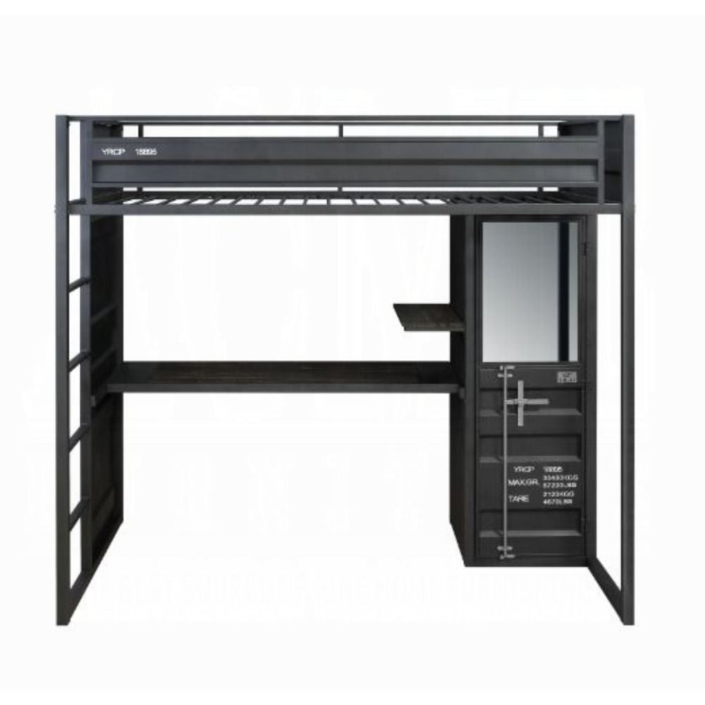 Cargo Twin Loft Bed w/Desk & Wardrobe, Gunmetal Finish