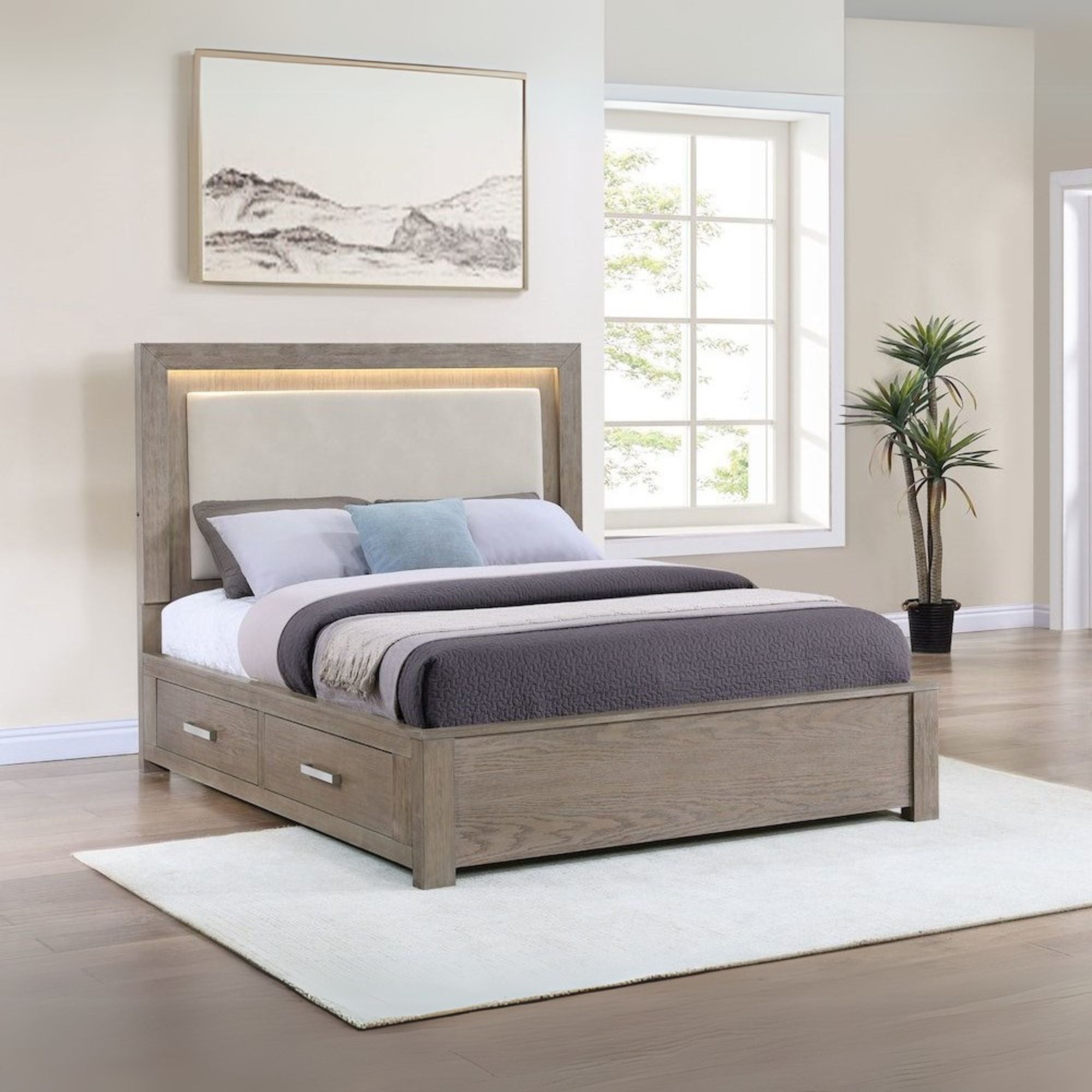 Kenora 56-inch Queen LED Storage Bed Barley Brown