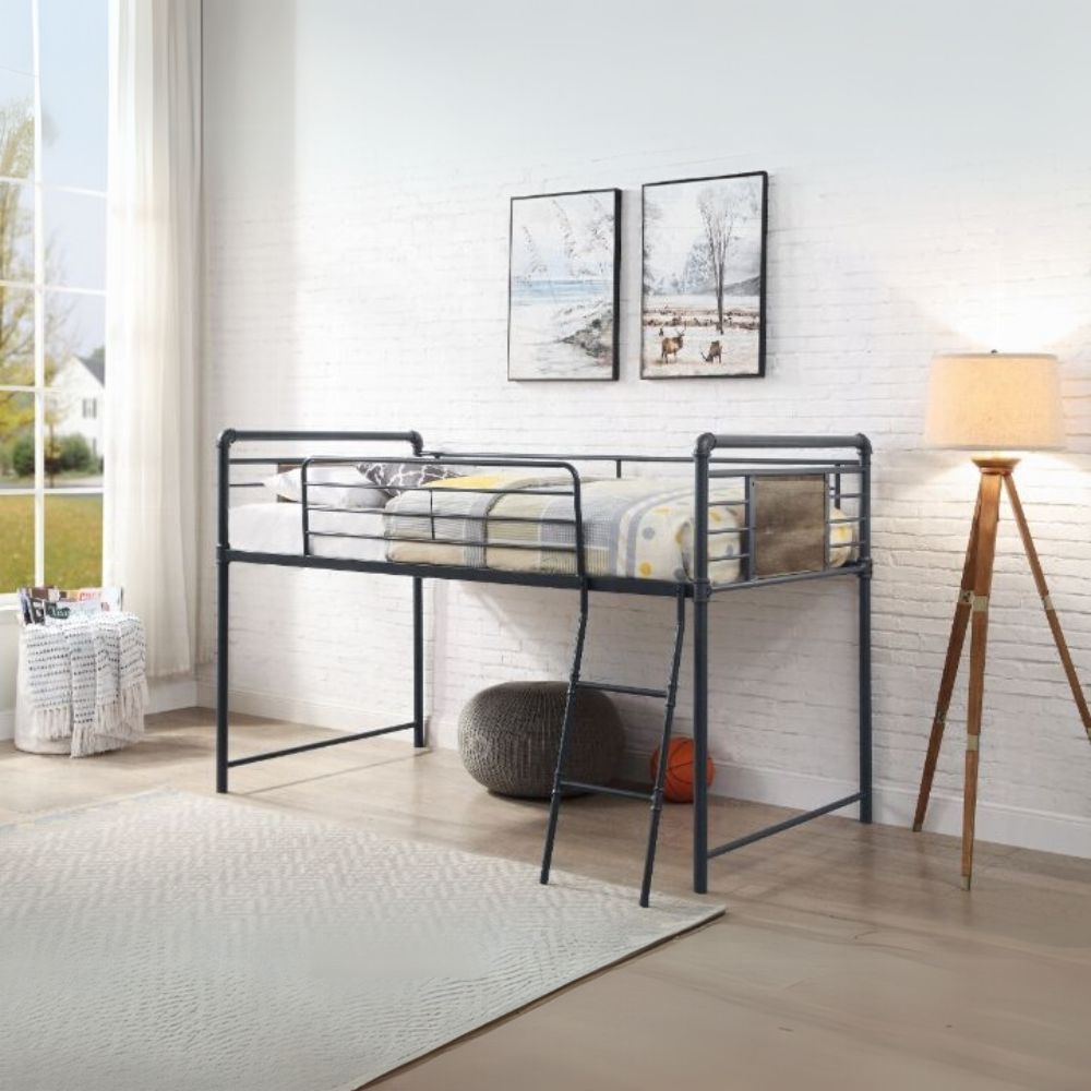 Cordelia Twin Loft Bed w/Slide, Antique Oak, Sandy Black & Dark Bronze Hand-Brushed Finish