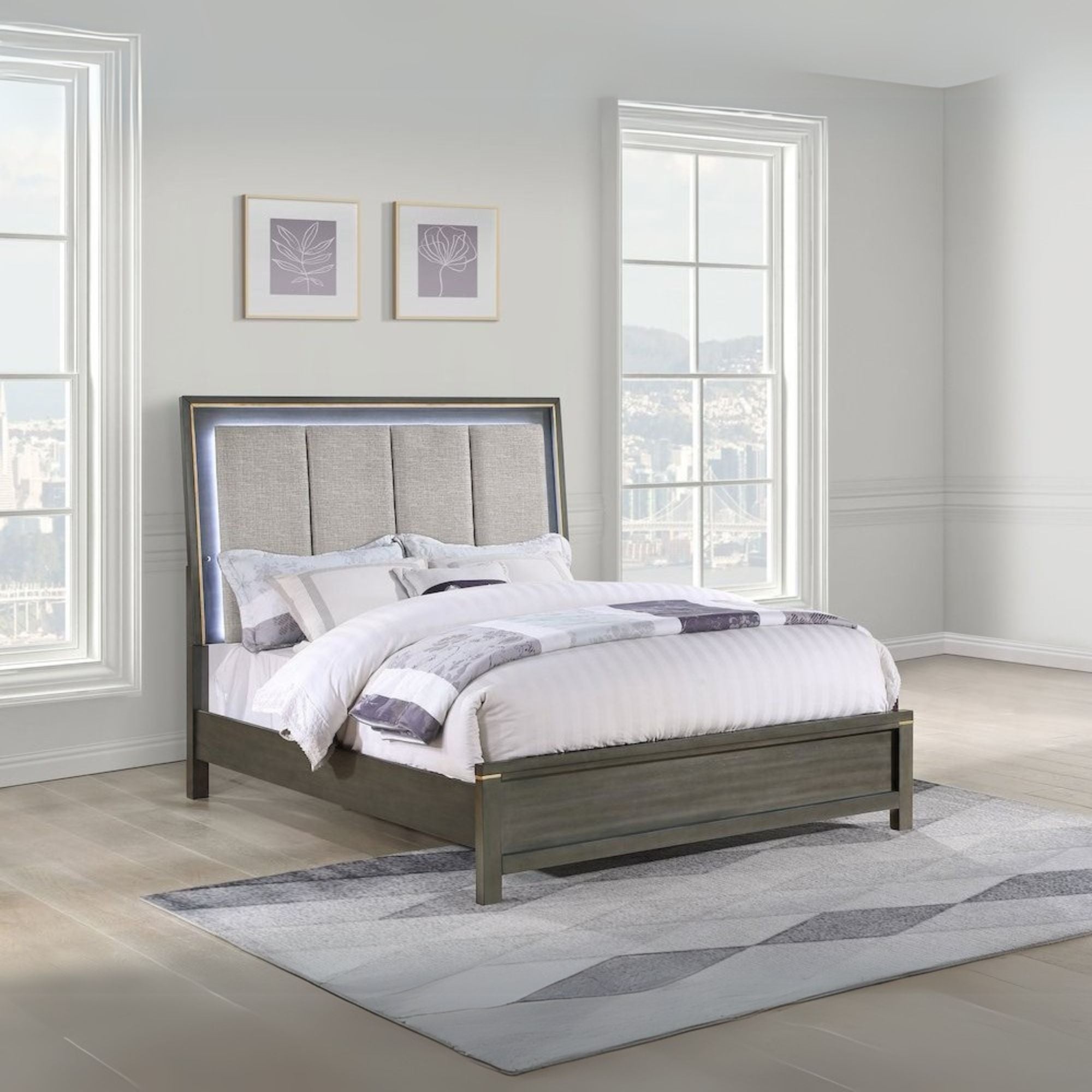 Kieran Wood California King LED Panel Bed Grey